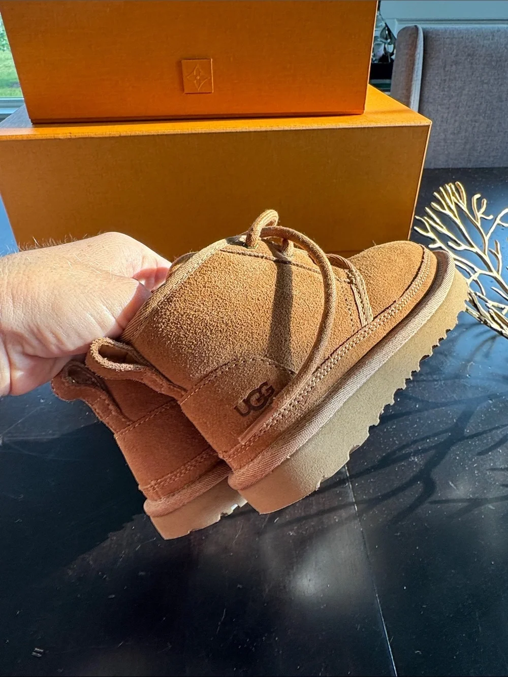 UGG Kids Chestnut Suede Lace-Up Boot with Shearling